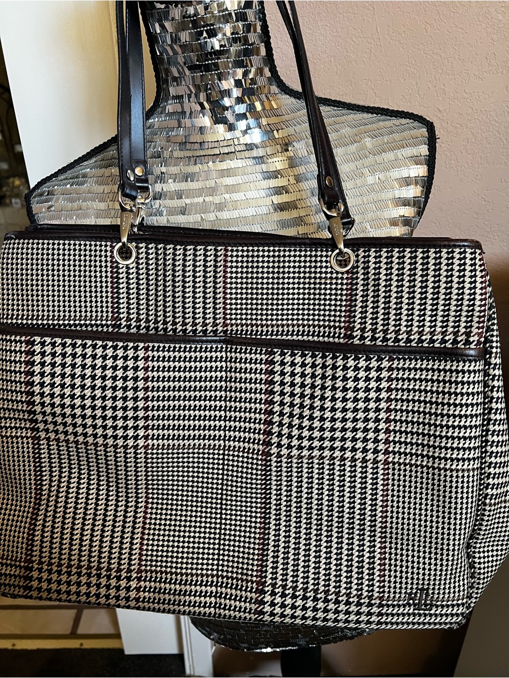 Ralph Lauren Houndstooth Tote with Subtle Red Accents
